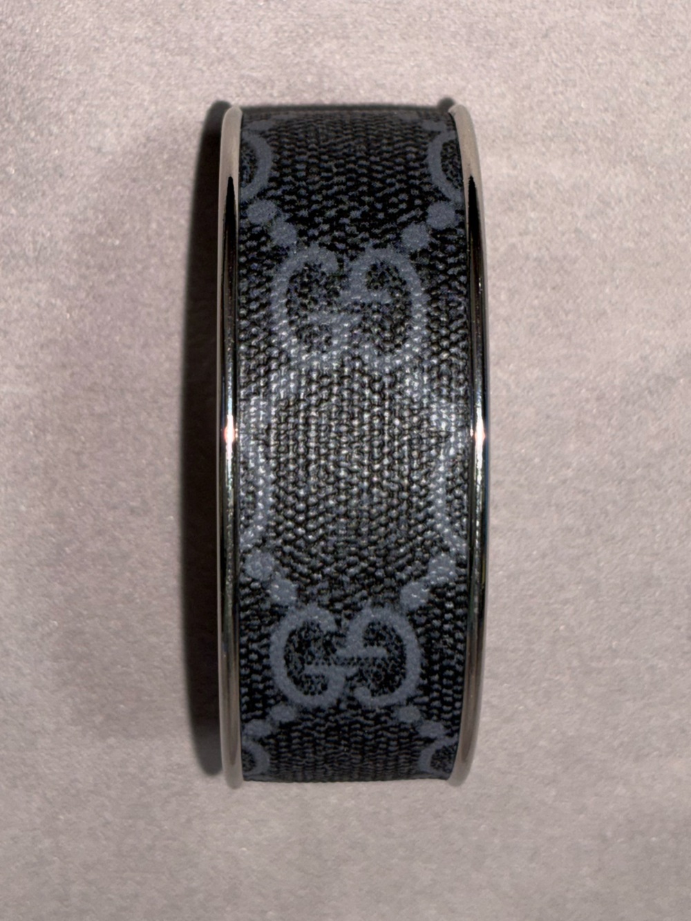 Black GG Patterned Cuff Bracelet - Sleek Silver Trim GG Monogram - Picture 4 of 6